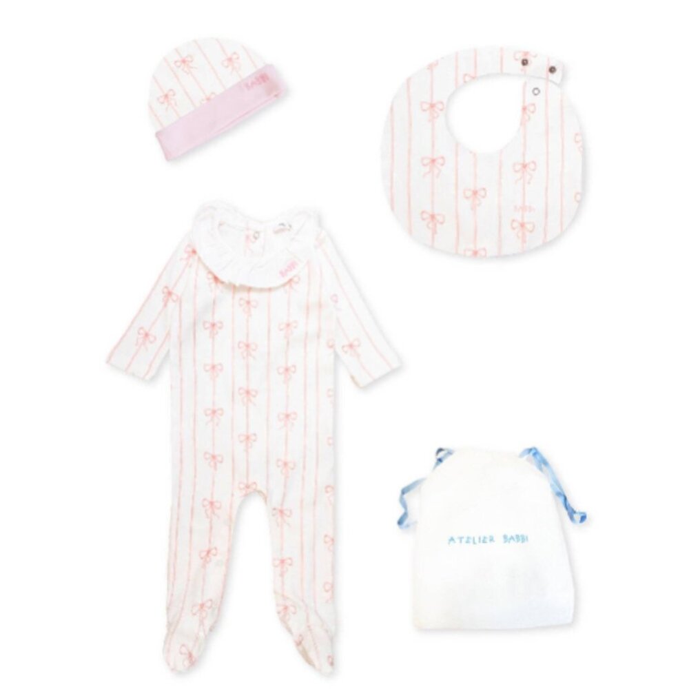 Pink Ruffle Collar Bow Newborn Gift Set